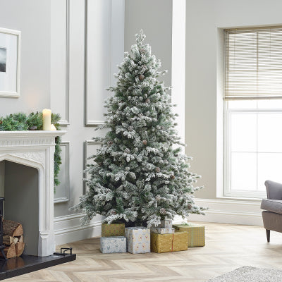 7ft Grand Fir Snowy Christmas Tree (210cm) - Premium Artificial Tree with Flocked Branches